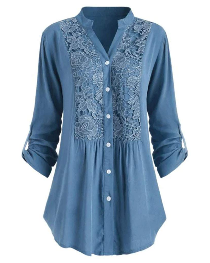 Blusa Krace Donna – Lino Cotone Oversize Scollo a V Pizzo Elegante