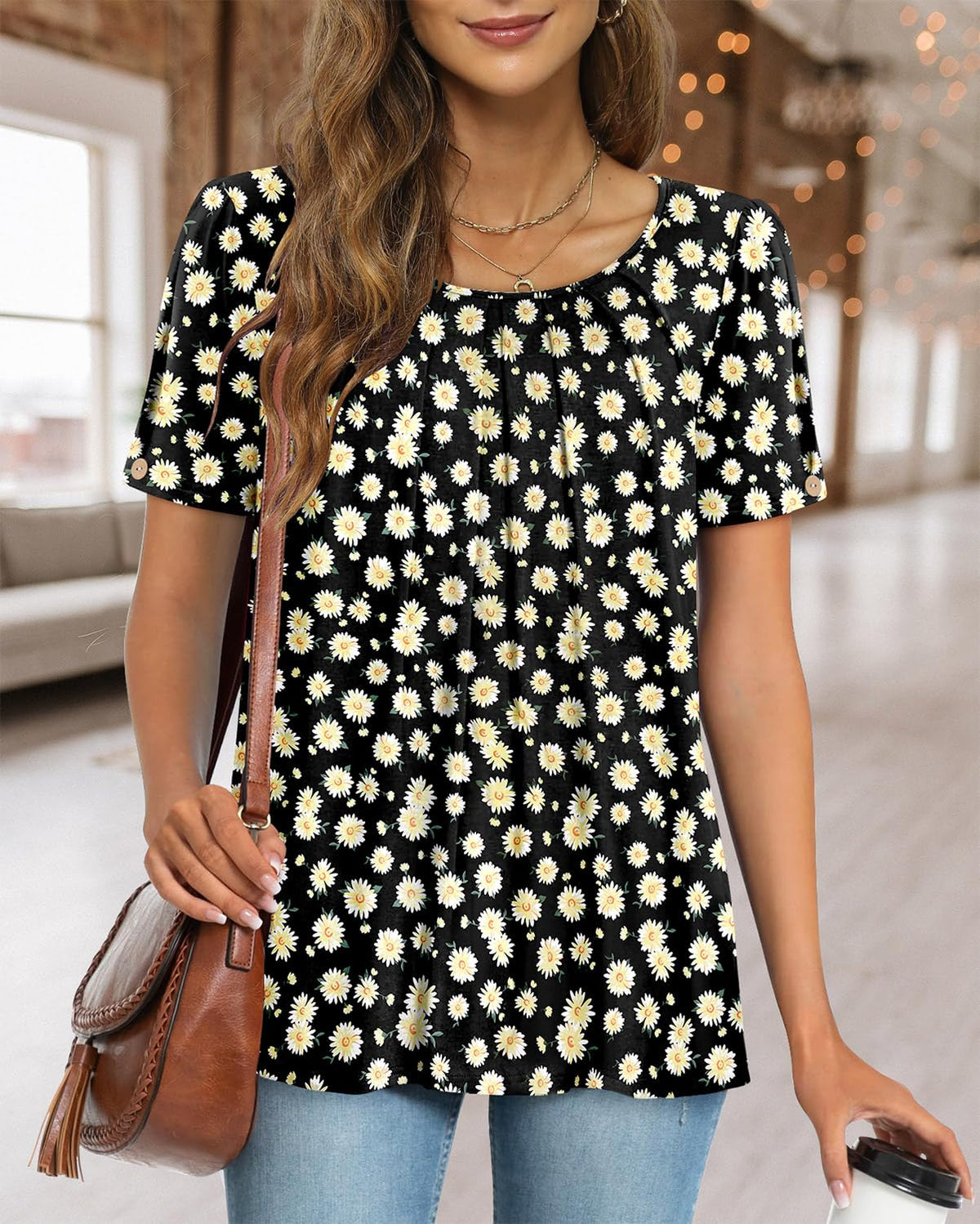 Camicia da donna Fairy casual – Blusa fluida con scollo rotondo e maniche corte