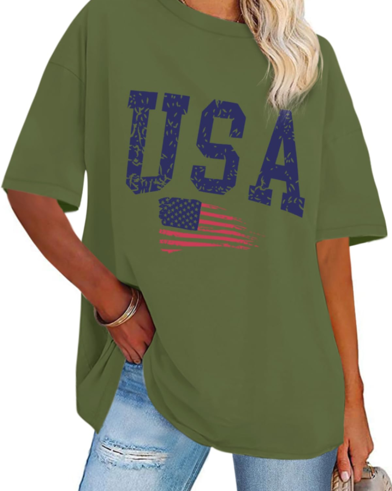 Mia T-shirt Dames Oversized Met Print – Casual Top Met Ronde Hals En Korte Mouwen