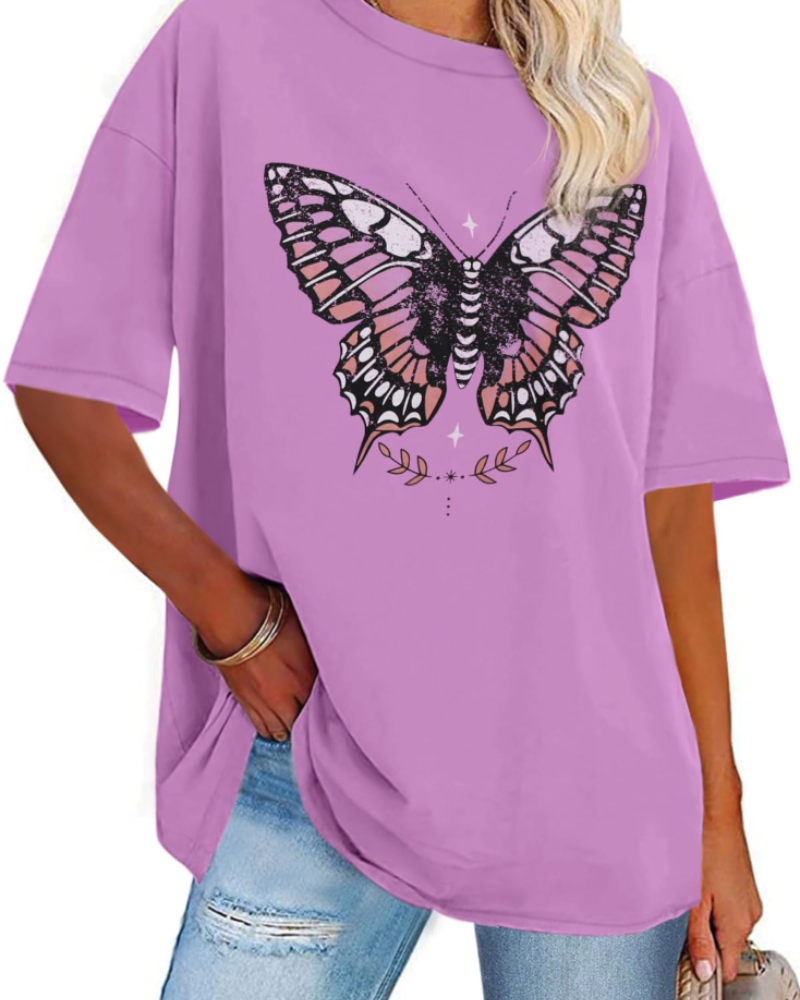 Mia T-shirt Dames Oversized Met Print – Casual Top Met Ronde Hals En Korte Mouwen