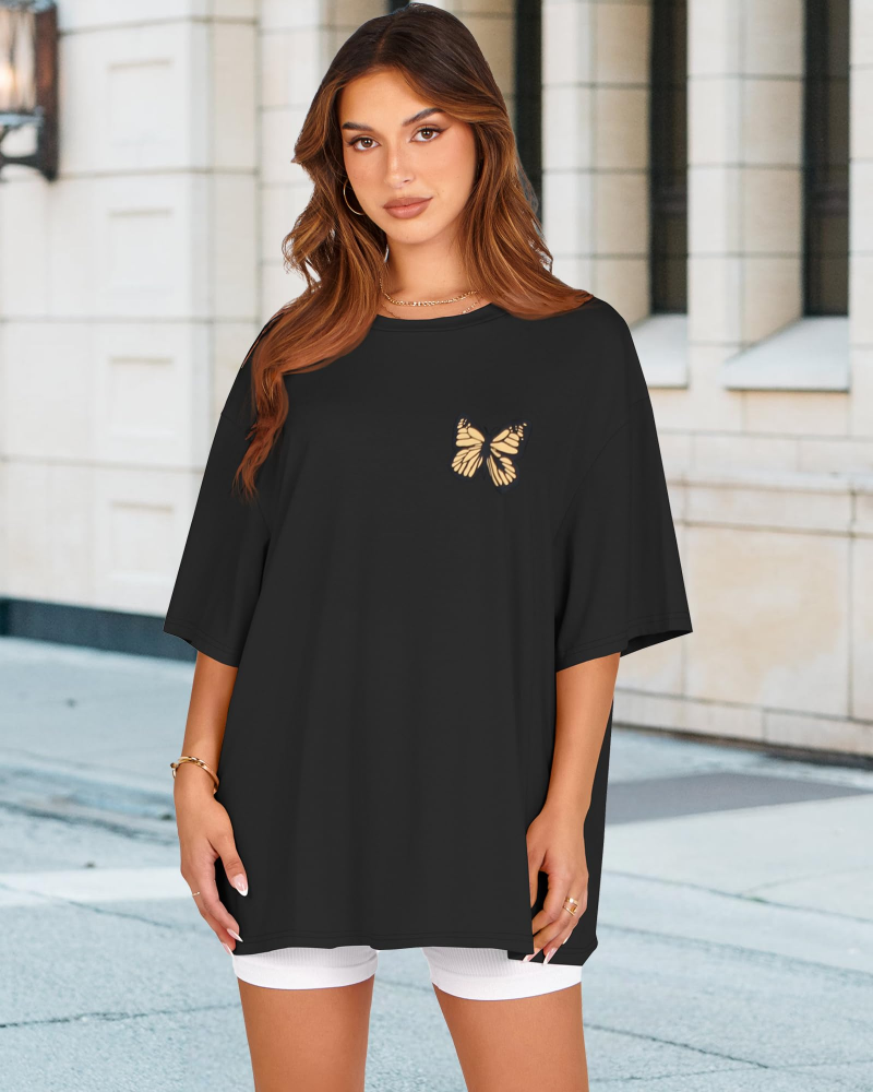 Mia T-shirt Dames Oversized Met Print – Casual Top Met Ronde Hals En Korte Mouwen