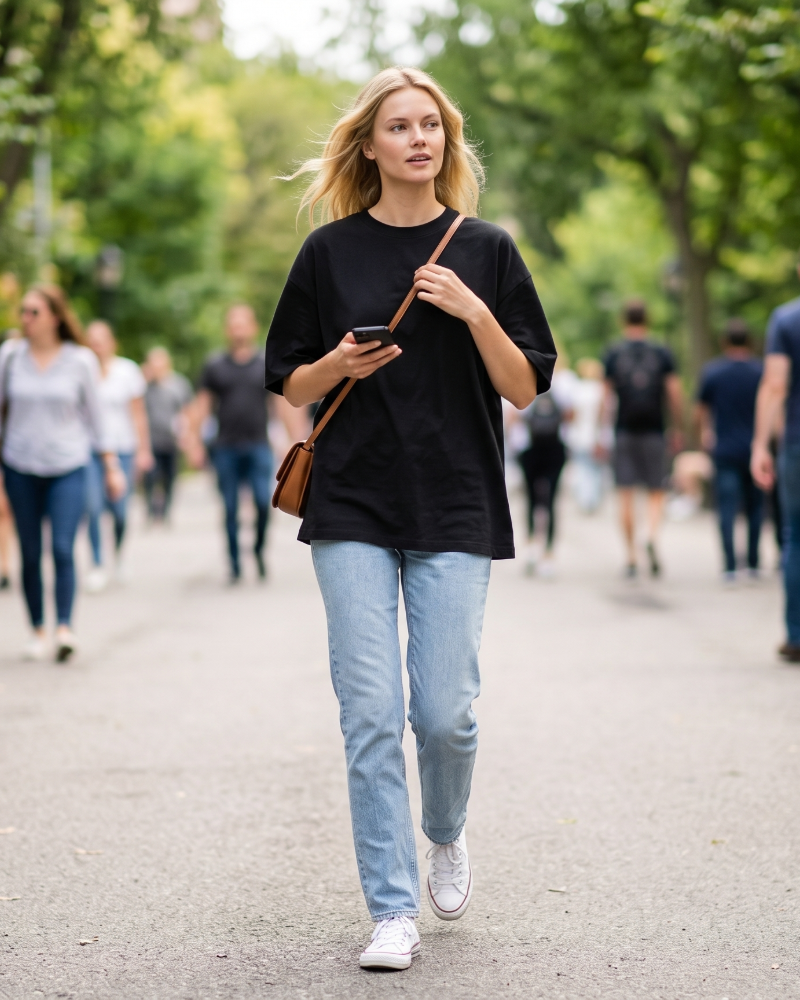 Camiseta Oversize Fantasía para Mujer – Top Largo con Cuello Redondo y Mangas Cortas