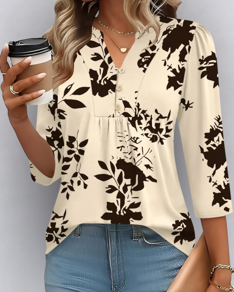Hailey Chemisier Bohème Mulher – Blusa com Decote em V Plissada e Mangas 3/4