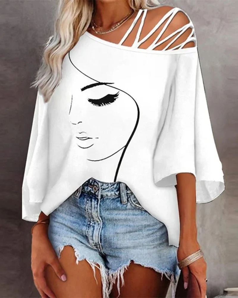 Blusa Thalia Mulher – Top Ombro a Ombro com Estampa Artística, Corte Solto e Alças