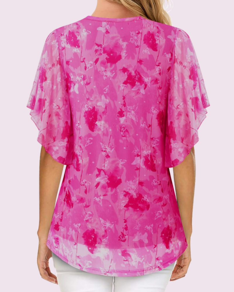 Fallyn Blusa de Mujer de Punto – Blusa con Cuello en V de Doble Capa y Mangas con Volantes