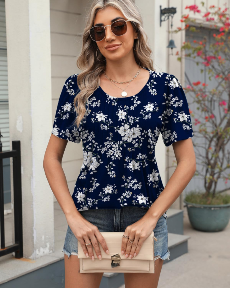 Blusa Elena Donna Estate – Floreale Maniche Corte Taglio Ampio