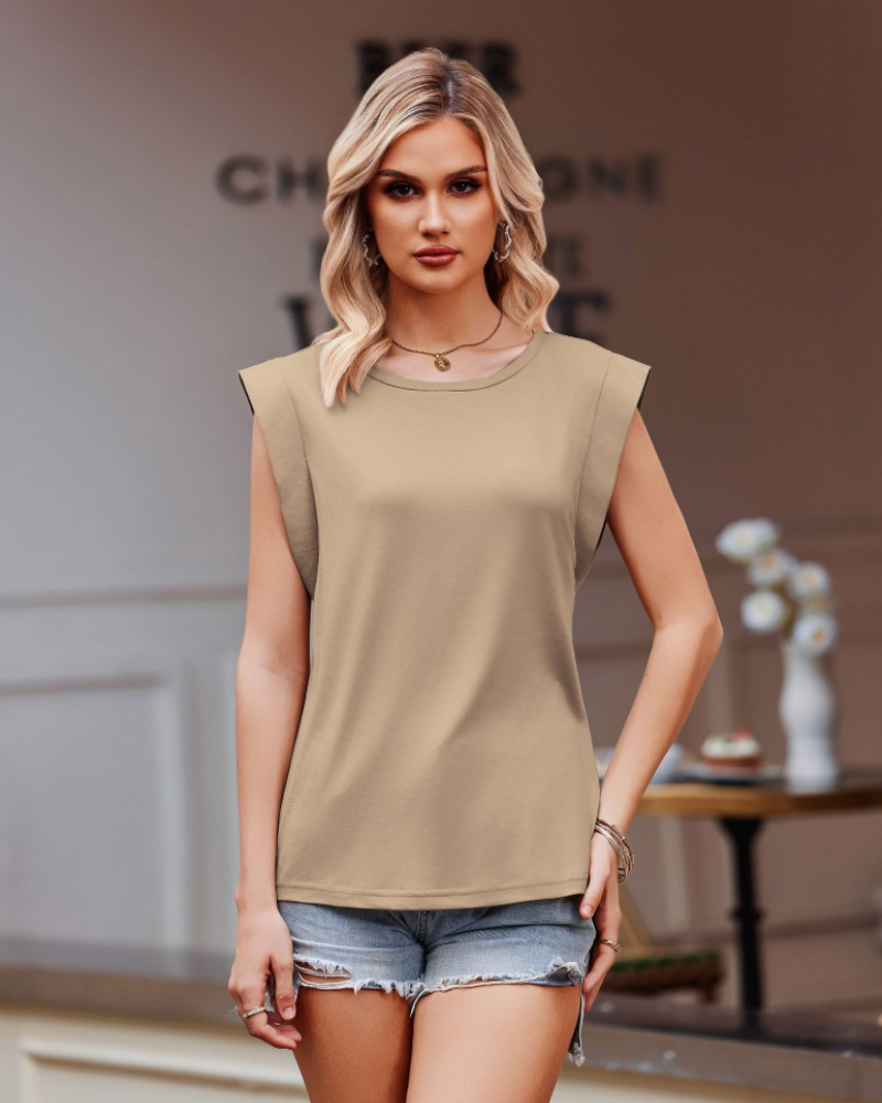 Top de Mulher Emma – Camisola Sem Mangas com Decote Redondo, Leve e Confortável