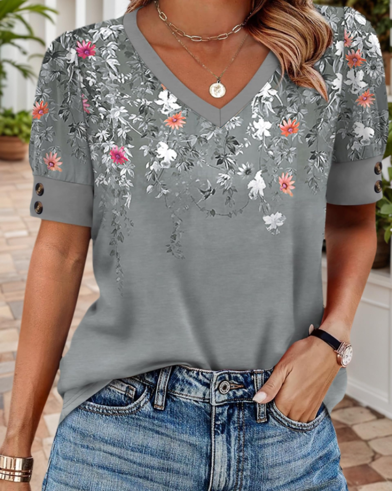 Grace Chemisier Femme Col V – Blouse Légère à Manches Courtes Élégante