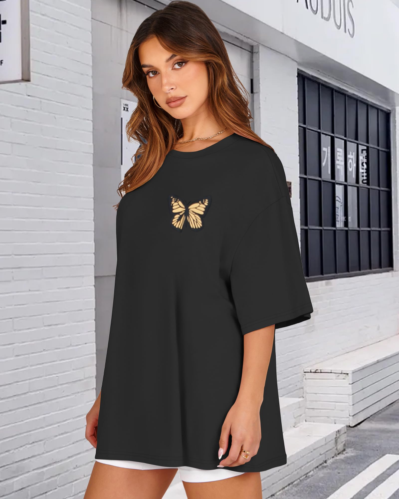 Mia T-shirt Dames Oversized Met Print – Casual Top Met Ronde Hals En Korte Mouwen