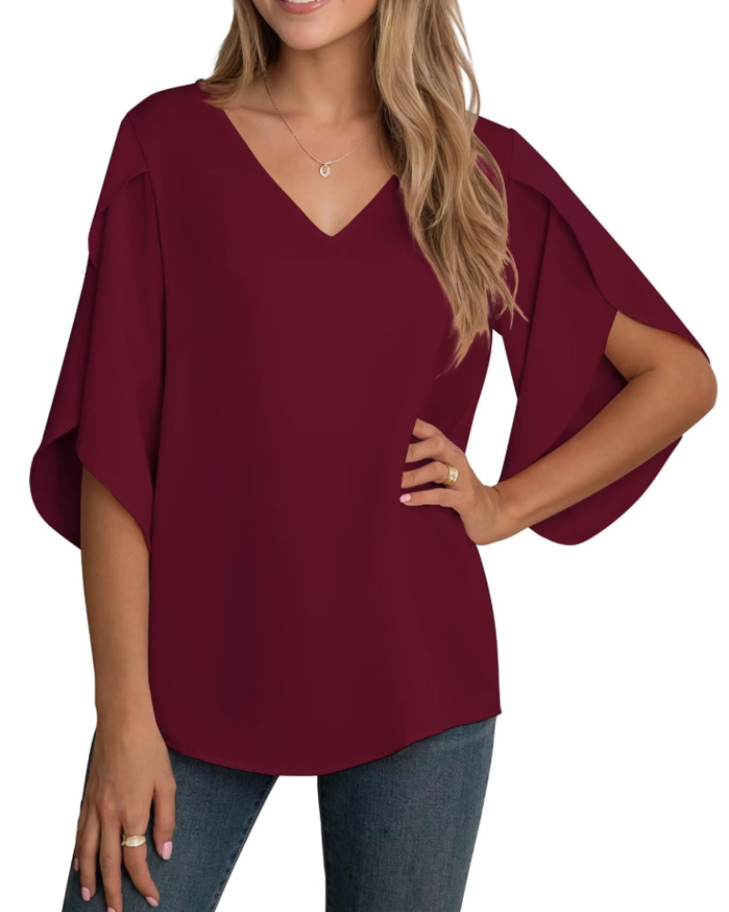 Blusa Lucy Donna – Mousseline Collo a V Maniche 3/4 Spaccate