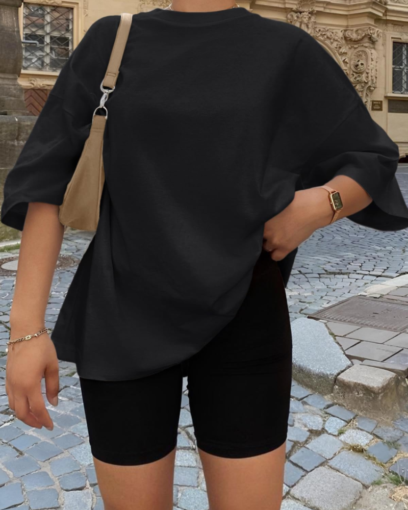 Camiseta Oversize Fantasía para Mujer – Top Largo con Cuello Redondo y Mangas Cortas