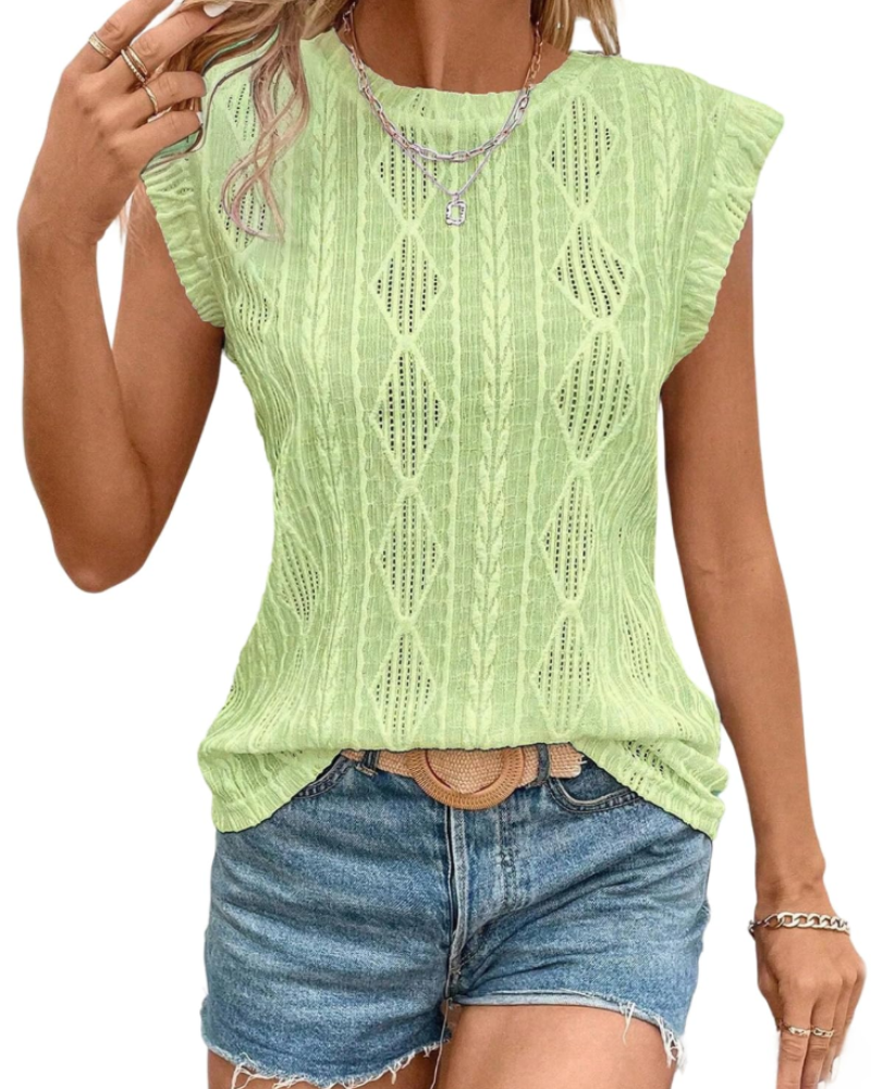 Avery Top Crochet Mulher – Top Sem Mangas Texturizado com Decote Redondo Leve para o Verão