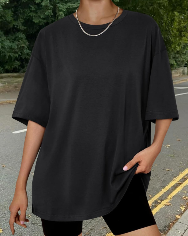 Camiseta Oversize Fantasía para Mujer – Top Largo con Cuello Redondo y Mangas Cortas