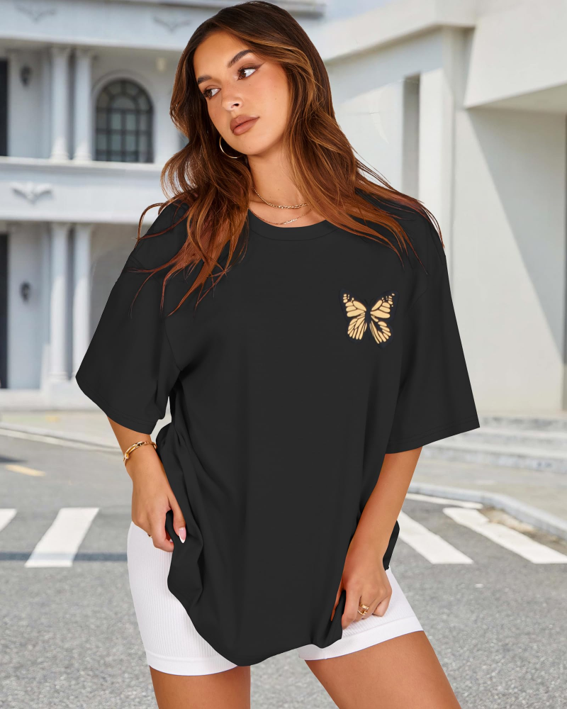Mia T-shirt Dames Oversized Met Print – Casual Top Met Ronde Hals En Korte Mouwen