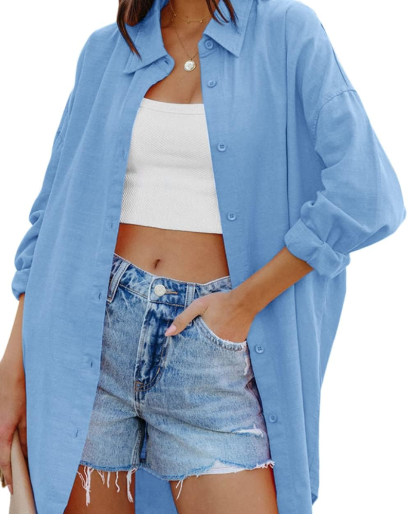 Ella Blouse for Women – Oversized Button-Down Long Sleeves & Pockets