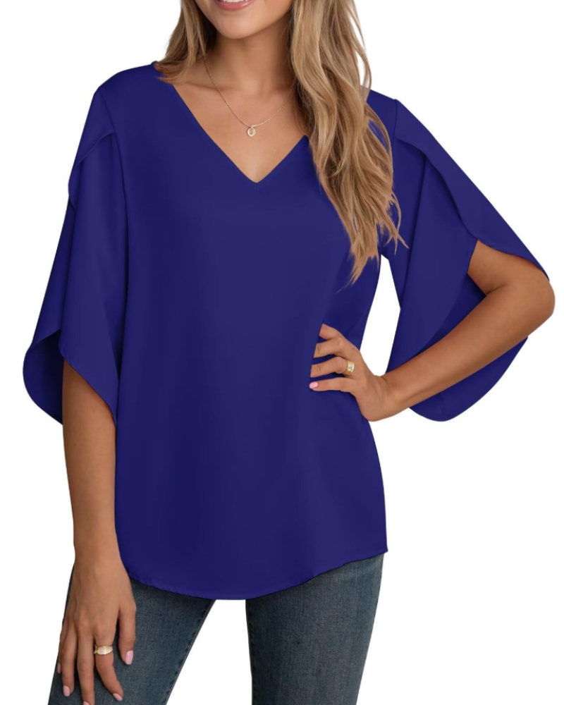 Blusa Lucy Donna – Mousseline Collo a V Maniche 3/4 Spaccate