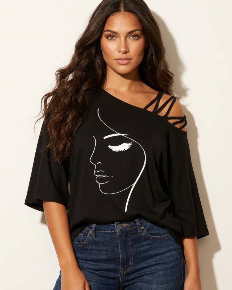Blusa Thalia Mulher – Top Ombro a Ombro com Estampa Artística, Corte Solto e Alças
