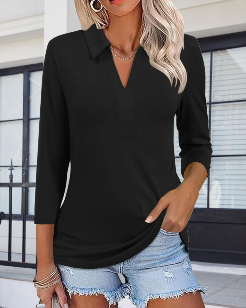 Bexlyn Dames Polo Blouse – V-hals Blouse met 3/4 Mouwen, Stijlvol en Casual