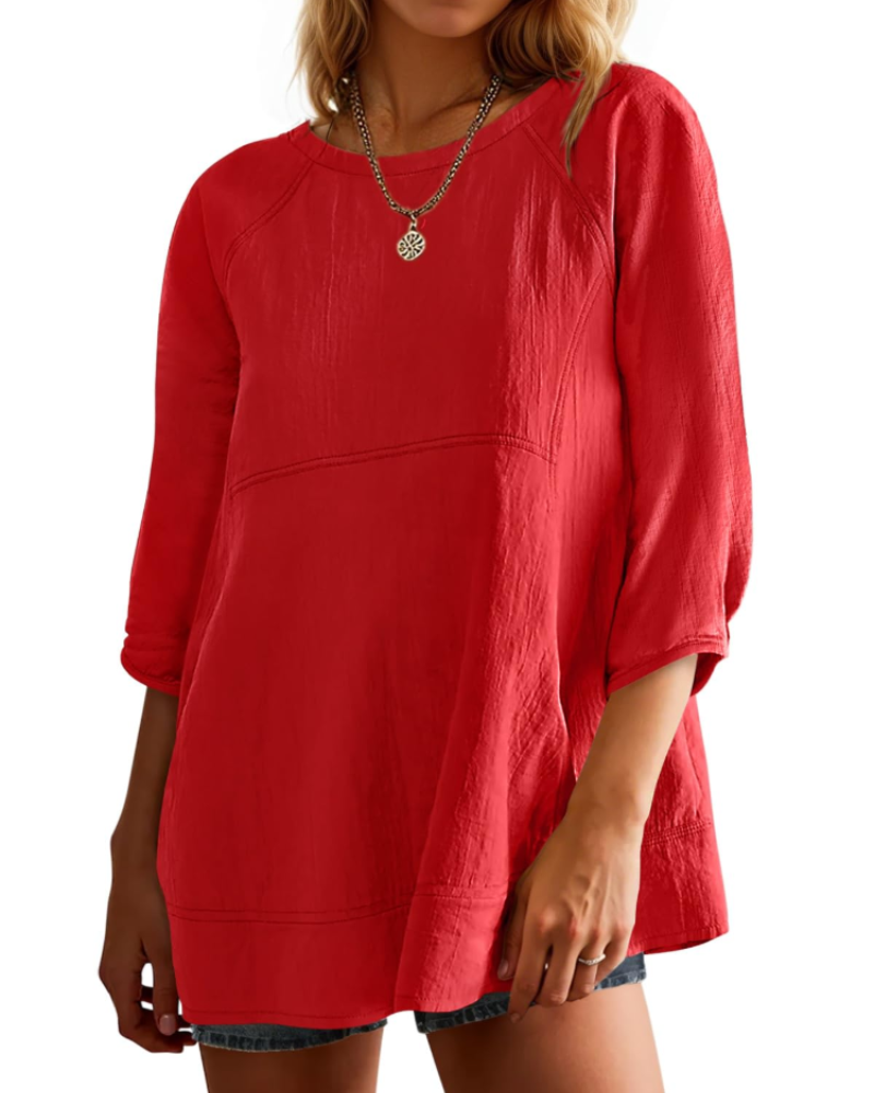 Fiorella Chemisier Péplum Femme – Blouse Babydoll Manches 3/4 Coton & Viscose