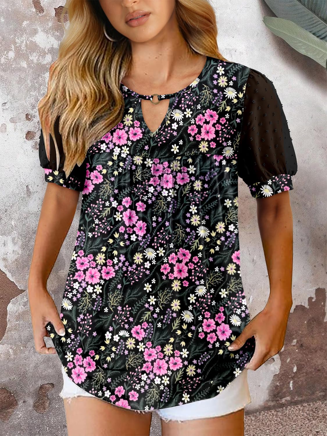 Camicia da donna Fairy casual – Blusa fluida con scollo rotondo e maniche corte