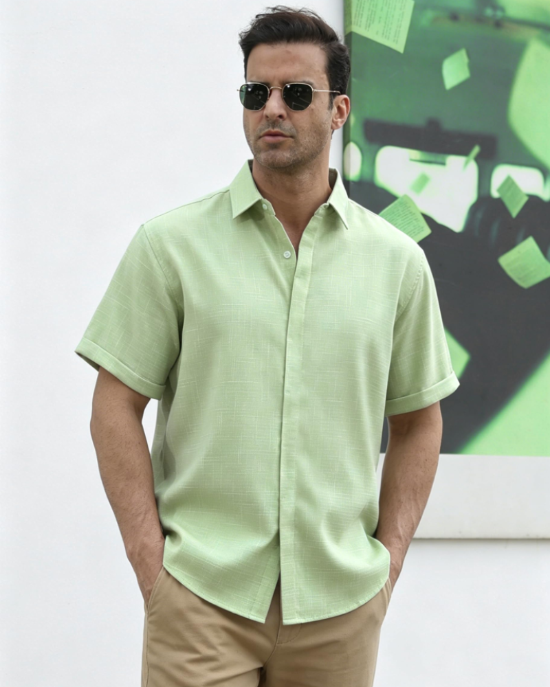 Asher Men's Linen Shirt – Short Sleeve Shirt with Hidden Buttons