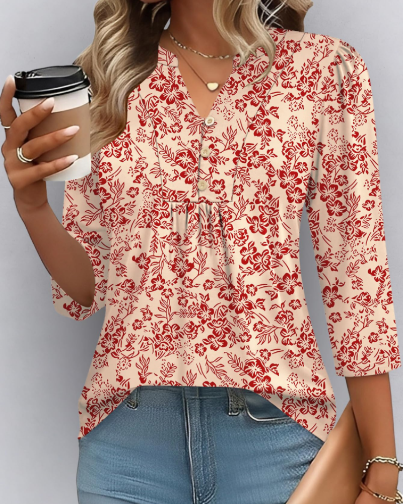 Hailey Chemisier Bohème Mulher – Blusa com Decote em V Plissada e Mangas 3/4