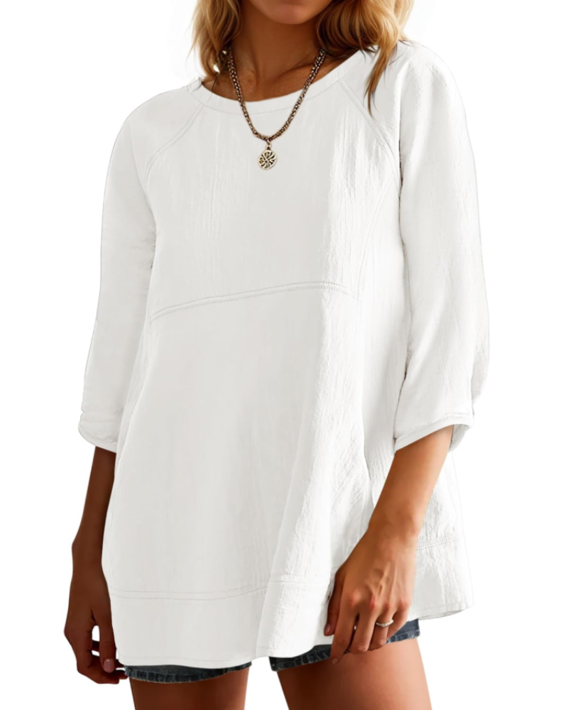Fiorella Chemisier Péplum Femme – Blouse Babydoll Manches 3/4 Coton & Viscose