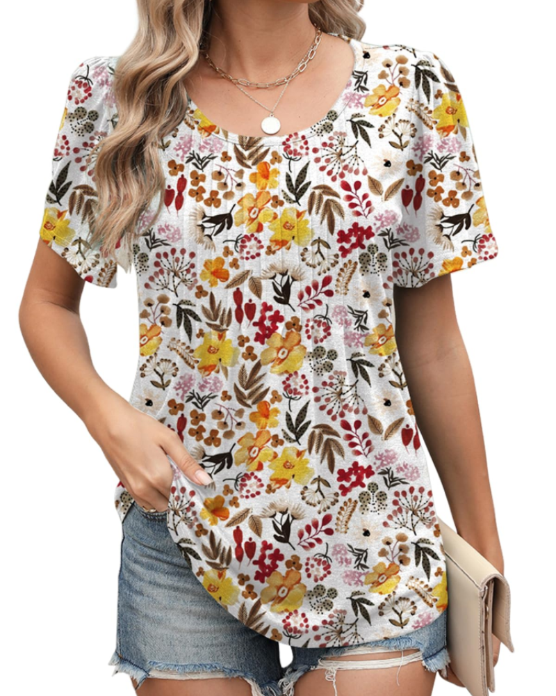 Blusa Elena Donna Estate – Floreale Maniche Corte Taglio Ampio