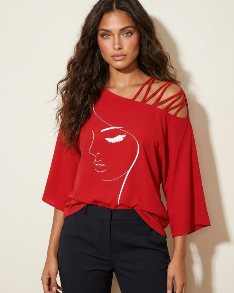 Blusa Thalia Mulher – Top Ombro a Ombro com Estampa Artística, Corte Solto e Alças