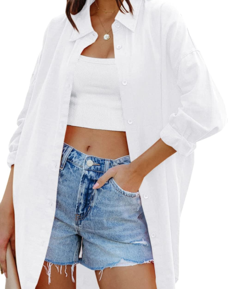 Ella Blouse for Women – Oversized Button-Down Long Sleeves & Pockets