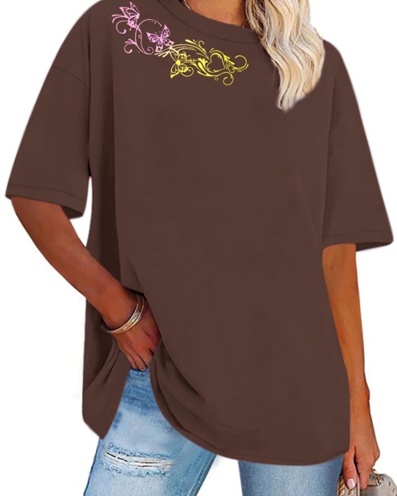 Mia T-shirt Dames Oversized Met Print – Casual Top Met Ronde Hals En Korte Mouwen
