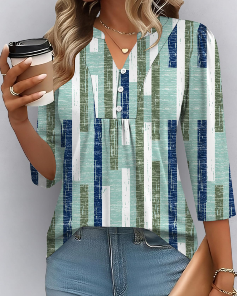 Hailey Chemisier Bohème Mulher – Blusa com Decote em V Plissada e Mangas 3/4