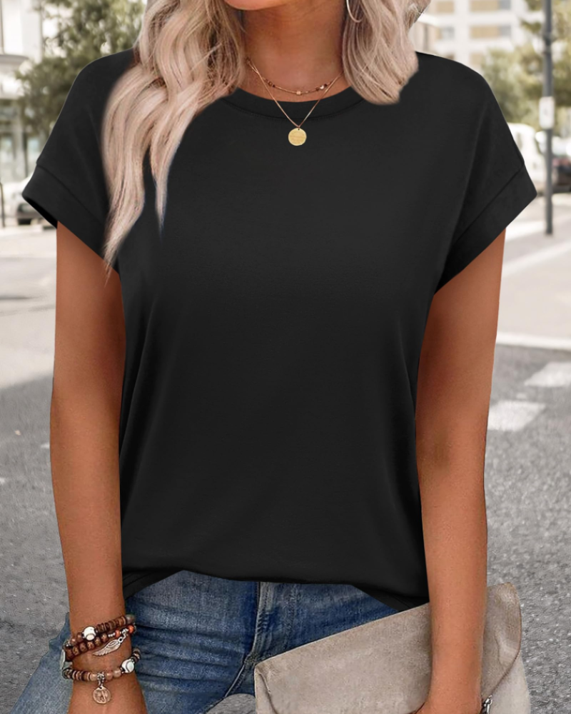 Milly Bluse til Kvinder – Elegant Tunika Top med Rund Hals og Korte Ærmer
