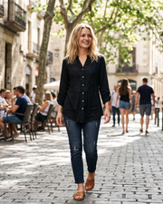 Blusa Krace Donna – Lino Cotone Oversize Scollo a V Pizzo Elegante