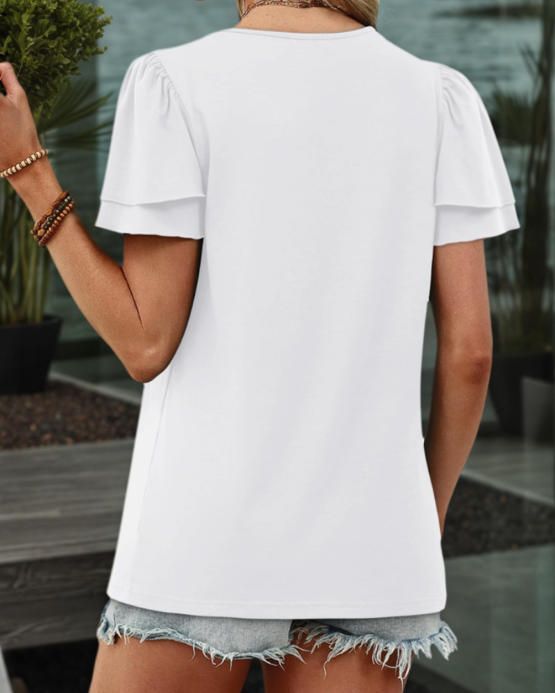 Blusa Peplum Lily para Mulher – Blusa com Decote em V e Folhos Elegante de Manga Curta