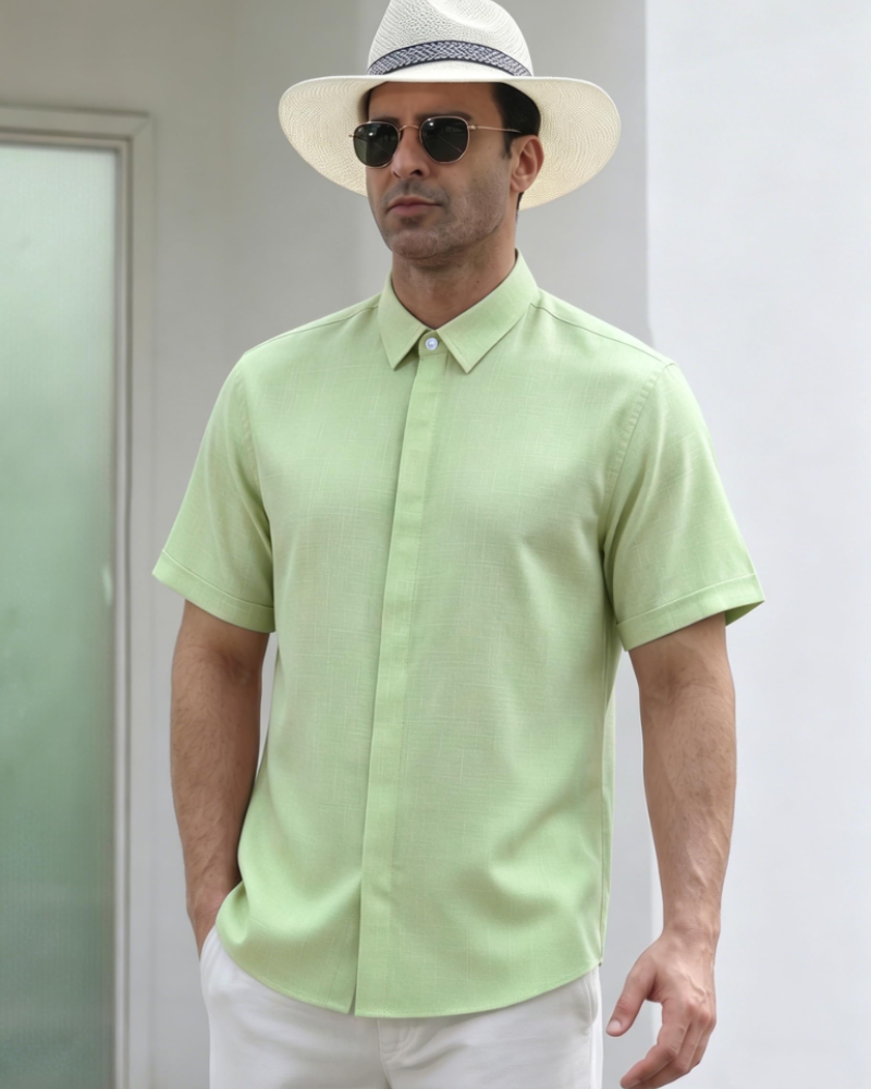 Asher Men's Linen Shirt – Short Sleeve Shirt with Hidden Buttons