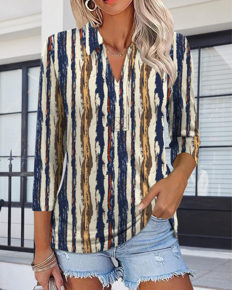 Bexlyn Dames Polo Blouse – V-hals Blouse met 3/4 Mouwen, Stijlvol en Casual