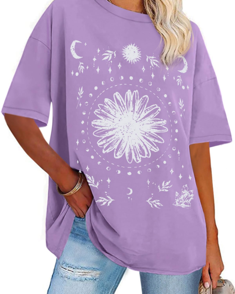 Mia T-shirt Dames Oversized Met Print – Casual Top Met Ronde Hals En Korte Mouwen