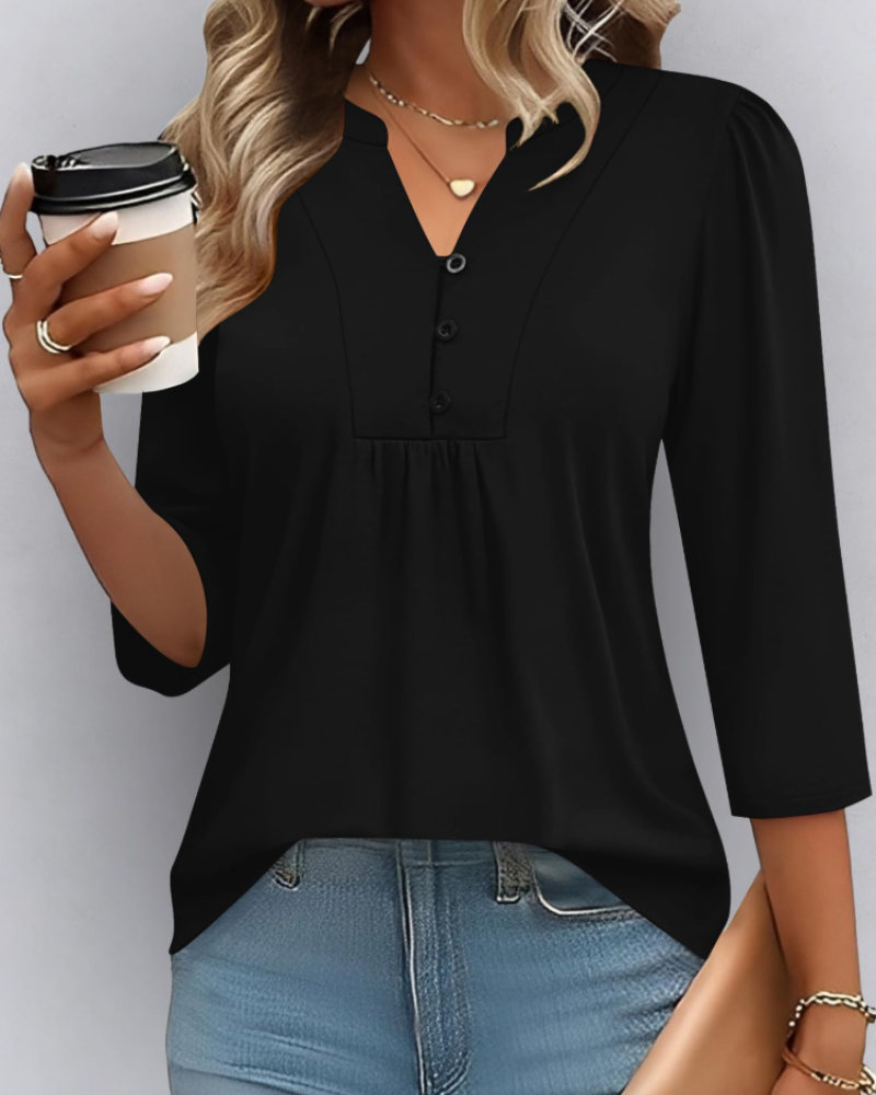 Hailey Chemisier Bohème Mulher – Blusa com Decote em V Plissada e Mangas 3/4