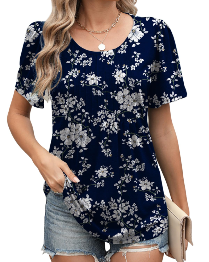 Blusa Elena Donna Estate – Floreale Maniche Corte Taglio Ampio