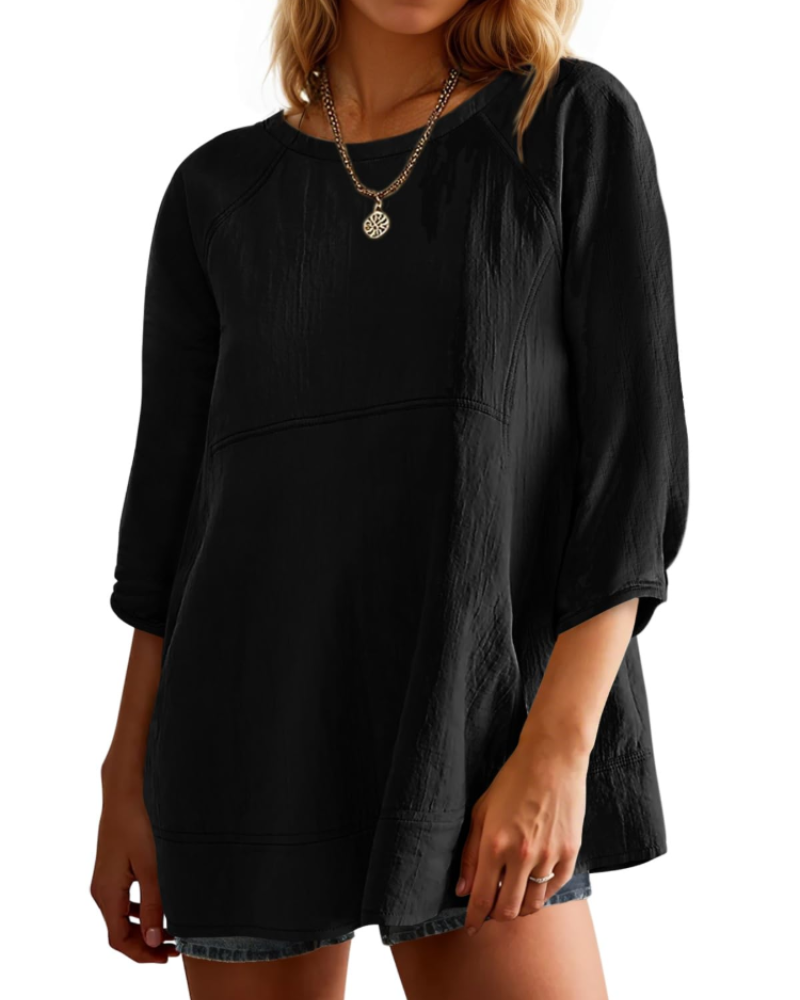Fiorella Chemisier Péplum Femme – Blouse Babydoll Manches 3/4 Coton & Viscose