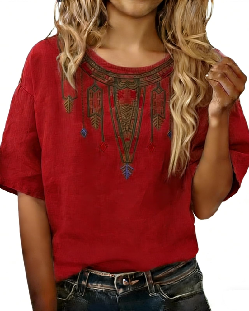 Blusa Sarah para mujer verano – lino algodón bordado floral cuello en V