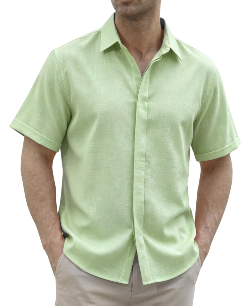 Asher Men's Linen Shirt – Short Sleeve Shirt with Hidden Buttons