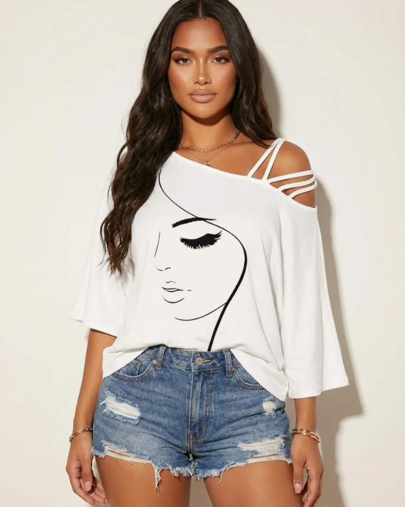Blusa Thalia Mulher – Top Ombro a Ombro com Estampa Artística, Corte Solto e Alças