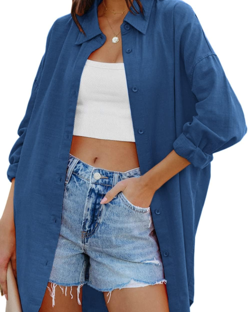 Ella Blouse for Women – Oversized Button-Down Long Sleeves & Pockets