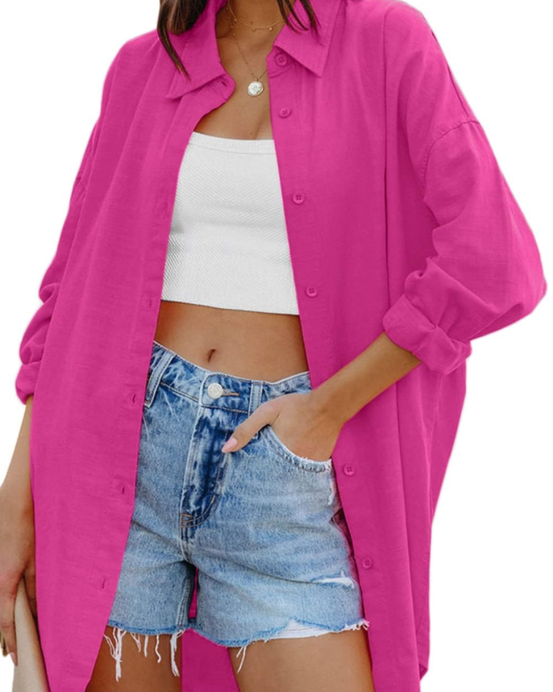 Ella Blouse for Women – Oversized Button-Down Long Sleeves & Pockets