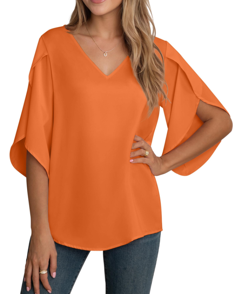Blusa Lucy Donna – Mousseline Collo a V Maniche 3/4 Spaccate