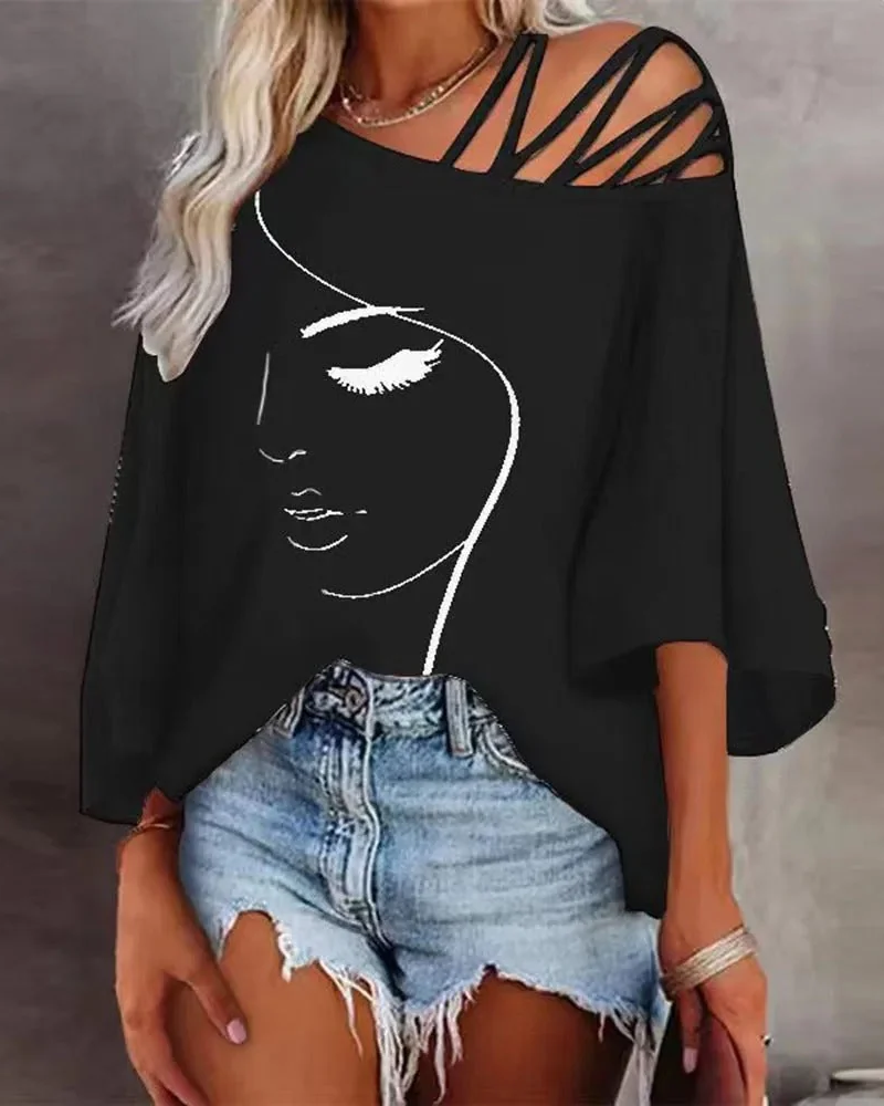 Blusa Thalia Mulher – Top Ombro a Ombro com Estampa Artística, Corte Solto e Alças