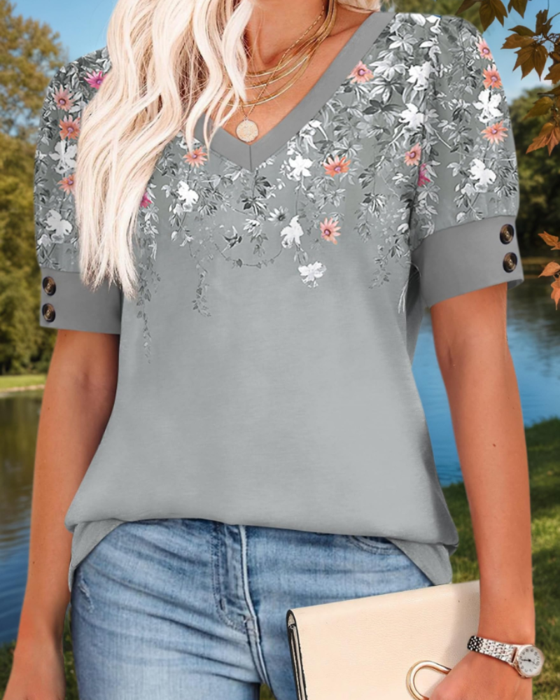 Grace Chemisier Femme Col V – Blouse Légère à Manches Courtes Élégante