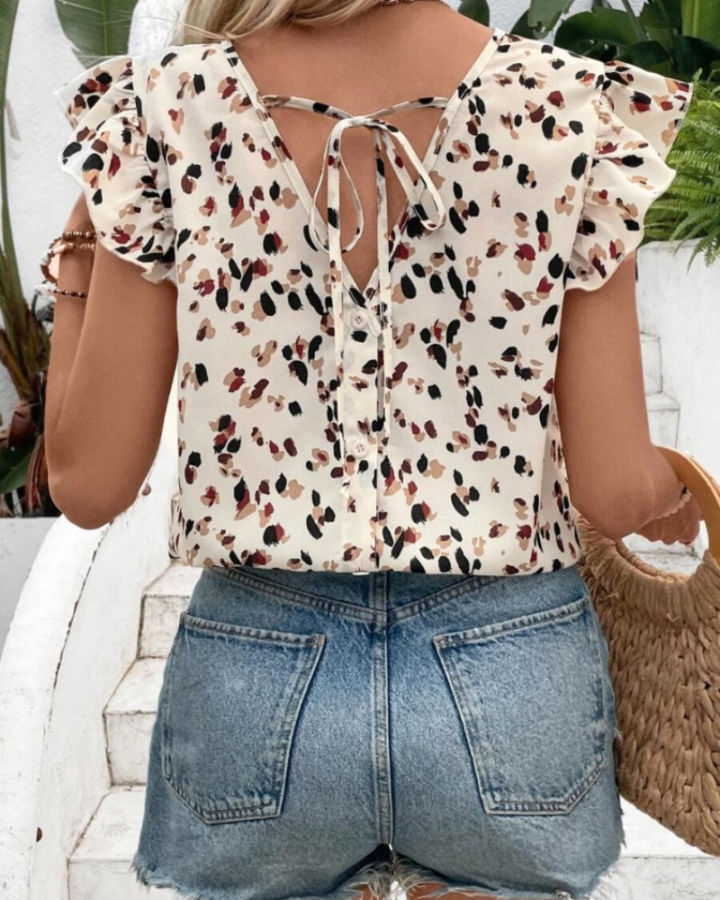 Camicia Freesia Donna con Bordo Festonato – Blusa con Scollo a V e Volant, Maniche a Sbuffo